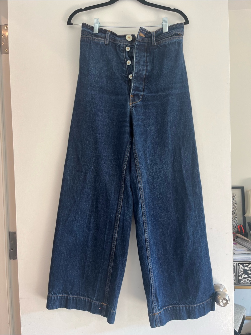 Jesse Kamm Dark Blue Wide-Leg Button-Fly Jeans